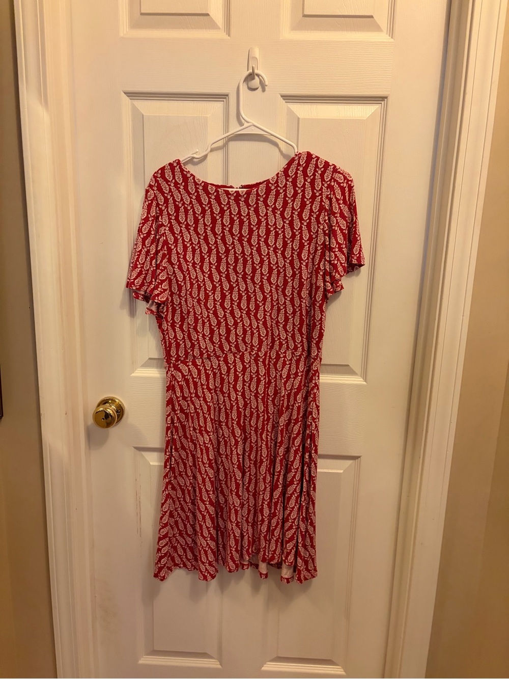 Loft Red Printed Short Sleeve Swing Dress